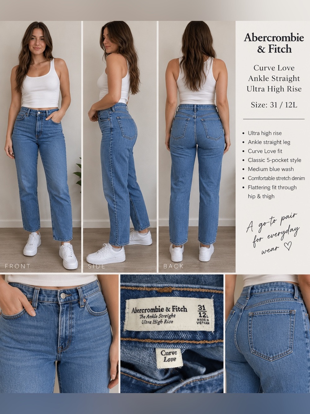 Abercrombie & Fitch Curve Love Ankle Straight Jeans Women’s 31/12L
